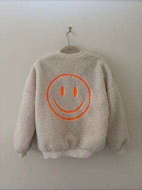 Cozy Sherpa Jacket with Orange Smile Patch